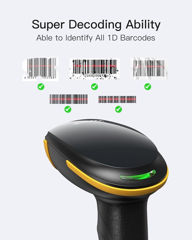 Inateck Wireless Barcode Scanner, Bluetooth Bar Code Scanner, 1D USB Barcode Reader Handheld, 2000mAh Battery 1 Charge 3 Months, Scanner Barcode with APP and SDK - Image 2